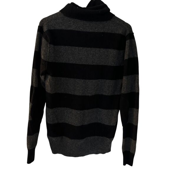 J. Crew Re-imagined Black and Grey Striped 100% Lambs Wool Pullover Sweater M - Picture 2 of 7